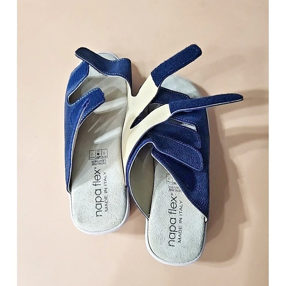 Napa Flex Women's Brenda Slides‎ Blue Sandals Size 10M Casual